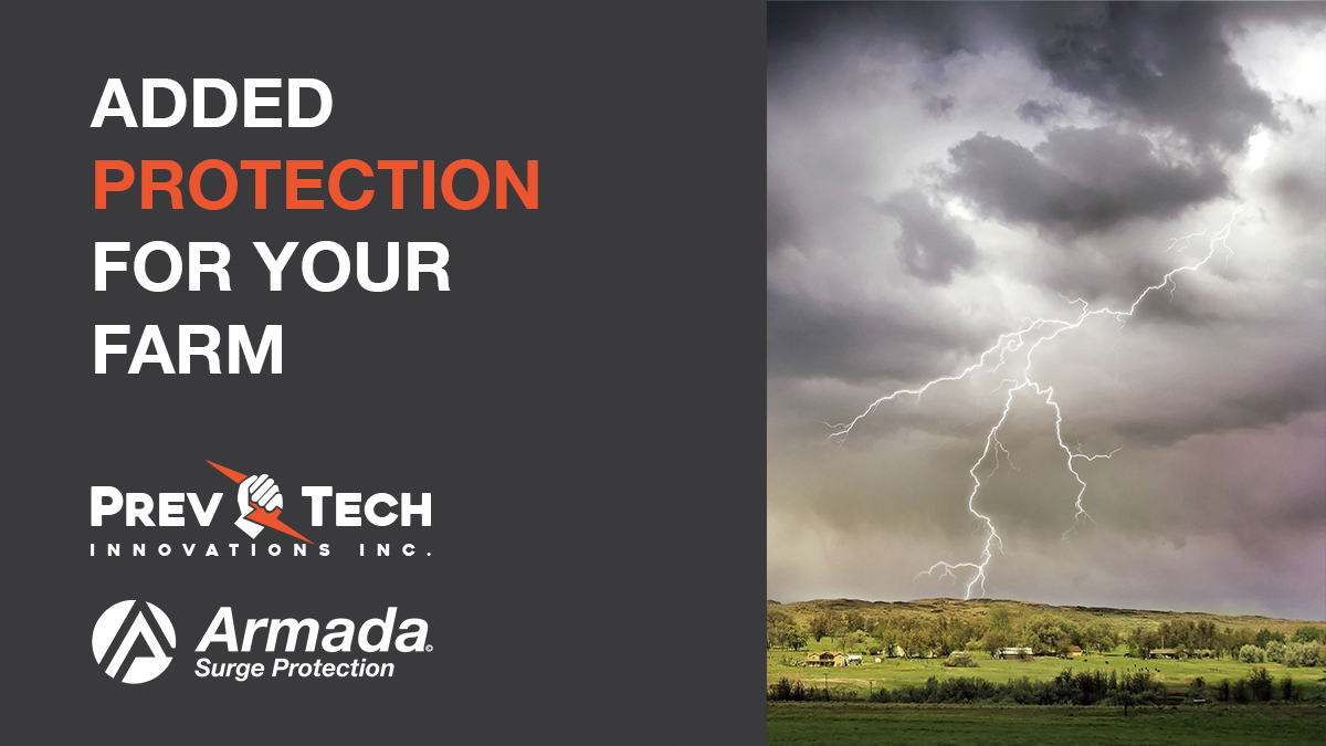 PrevTech_Innov's tweet photo. It's summer storm season - protect your equipment from electrical surges with Inspek &amp; Armada surge protection products. Learn about how these innovative systems can protect your farm and connect to PrevTech's system: https://t.co/AnBiHGXeFu. #CdnAg #PrevTechCares https://t.co/Ac37IPRAzy