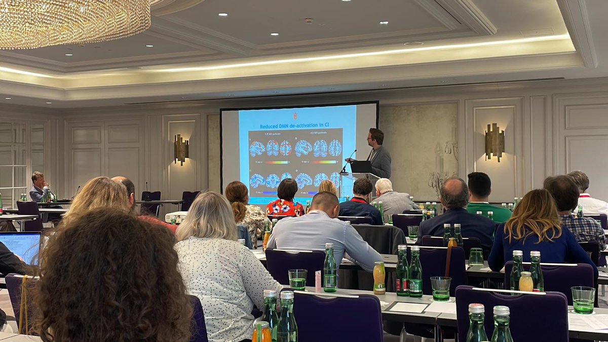 Mennoke's tweet photo. Today I spoke about insights from functional imaging into plasticity versus maladaptation in #MultipleSclerosis. Great to be on-site again after all this time! A lot of bright young clinicians and scientists in this wonderful @ECTRIMS @imscogs summerschool on #cognition in #MS. https://t.co/9QzDNpQgD5