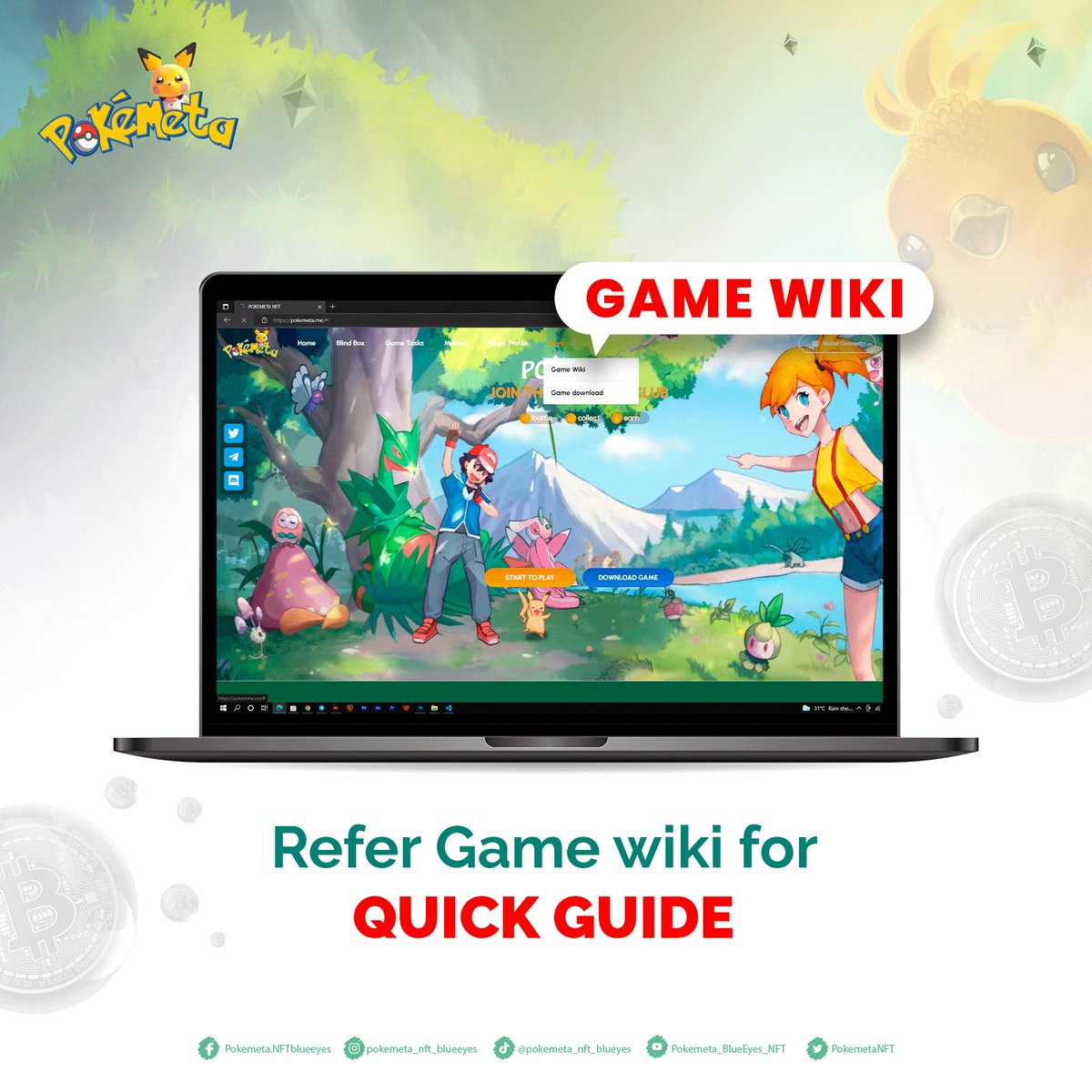 PokemetaNFT's tweet photo. Quick game wiki? Yes!
Game wiki is gona tell you all about Pokemeta
#NFTCommunity #NFTProject #NFTGiveaway #NFTs #nft #NFTshill #NFTGame #NFTdrops #nftcollectors #NFTNYC #NFTNYC2022 #Metaverse #NFTcollectibles #ETH #PolygonNFT #sol https://t.co/bu5DbF8g4b