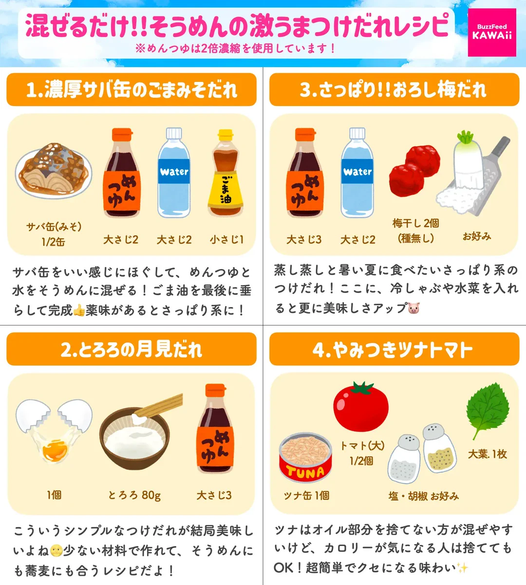 短時間でさっと作れそうなレシピばかり！素麺をより一層美味しく食べられそうな「つけだれ」レシピ8選！