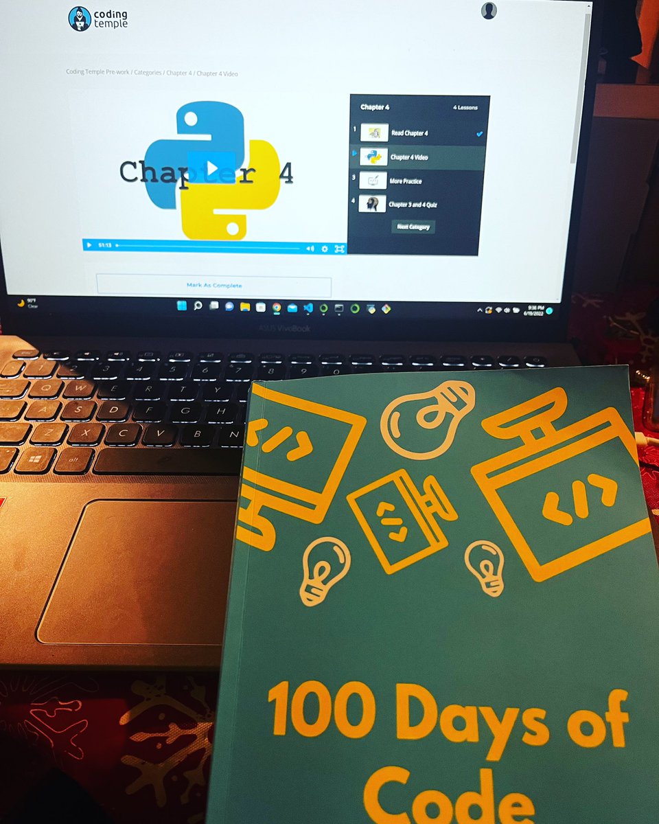 CristaleFlynn's tweet photo. I’ve started the Coding Temple Bootcamp prework - currently I’m on day 3 on chapter 4 learning Python 🐍  I’m loving the book for my @codingtemple bootcamp 👩🏽‍💻 
#python #codenewbie #codingbootcamp #codingtemple #womenwhocode #100daysofcode https://t.co/sKVLvpZCzj