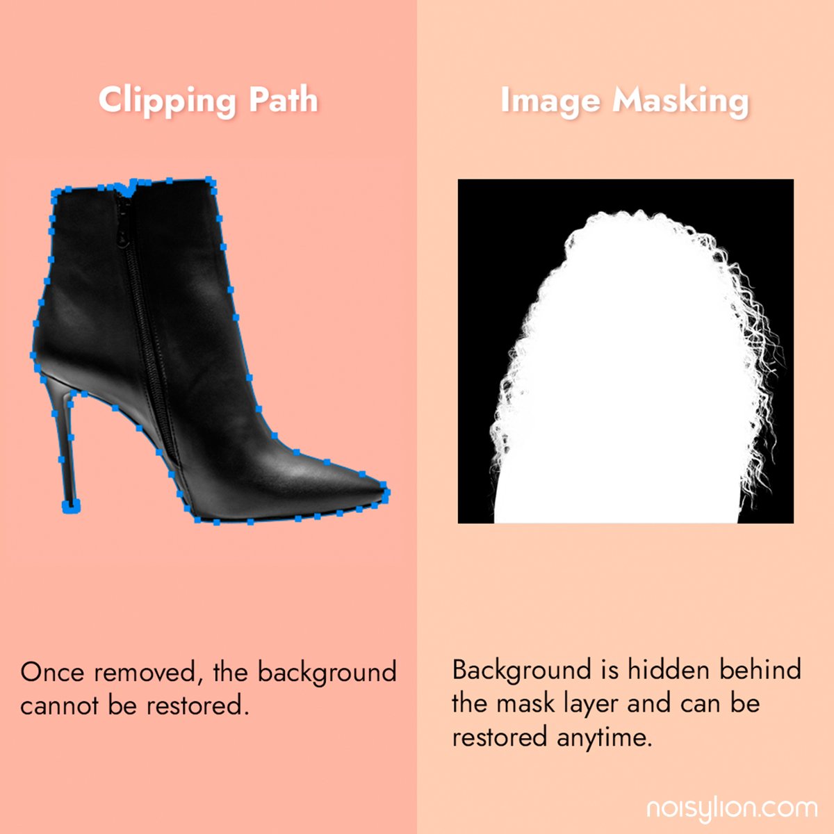 NoisyLion's tweet image. Swipe to find out how to remove background from an image using different techniques!​

Visit noisylion.com for clipping path &amp;amp; image masking services. 
​
#clippingpathservice 
#imagemaskingservices    
#clippingpath  ​
#retouchingservice
#noisylionretouching