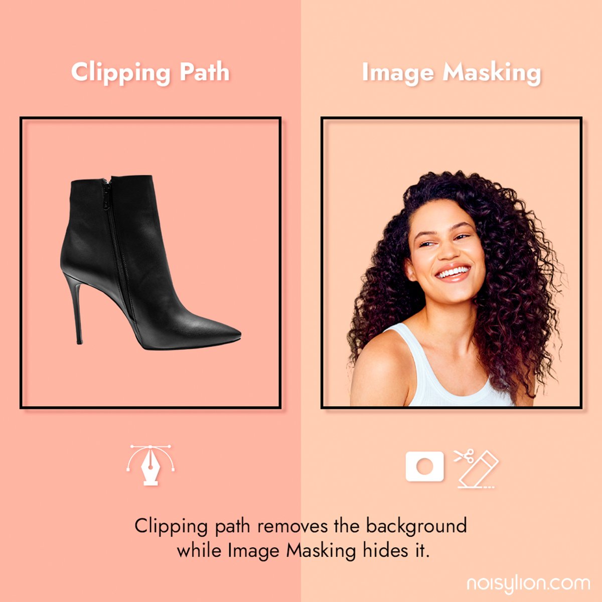 NoisyLion's tweet image. Swipe to find out how to remove background from an image using different techniques!​

Visit noisylion.com for clipping path &amp;amp; image masking services. 
​
#clippingpathservice 
#imagemaskingservices    
#clippingpath  ​
#retouchingservice
#noisylionretouching
