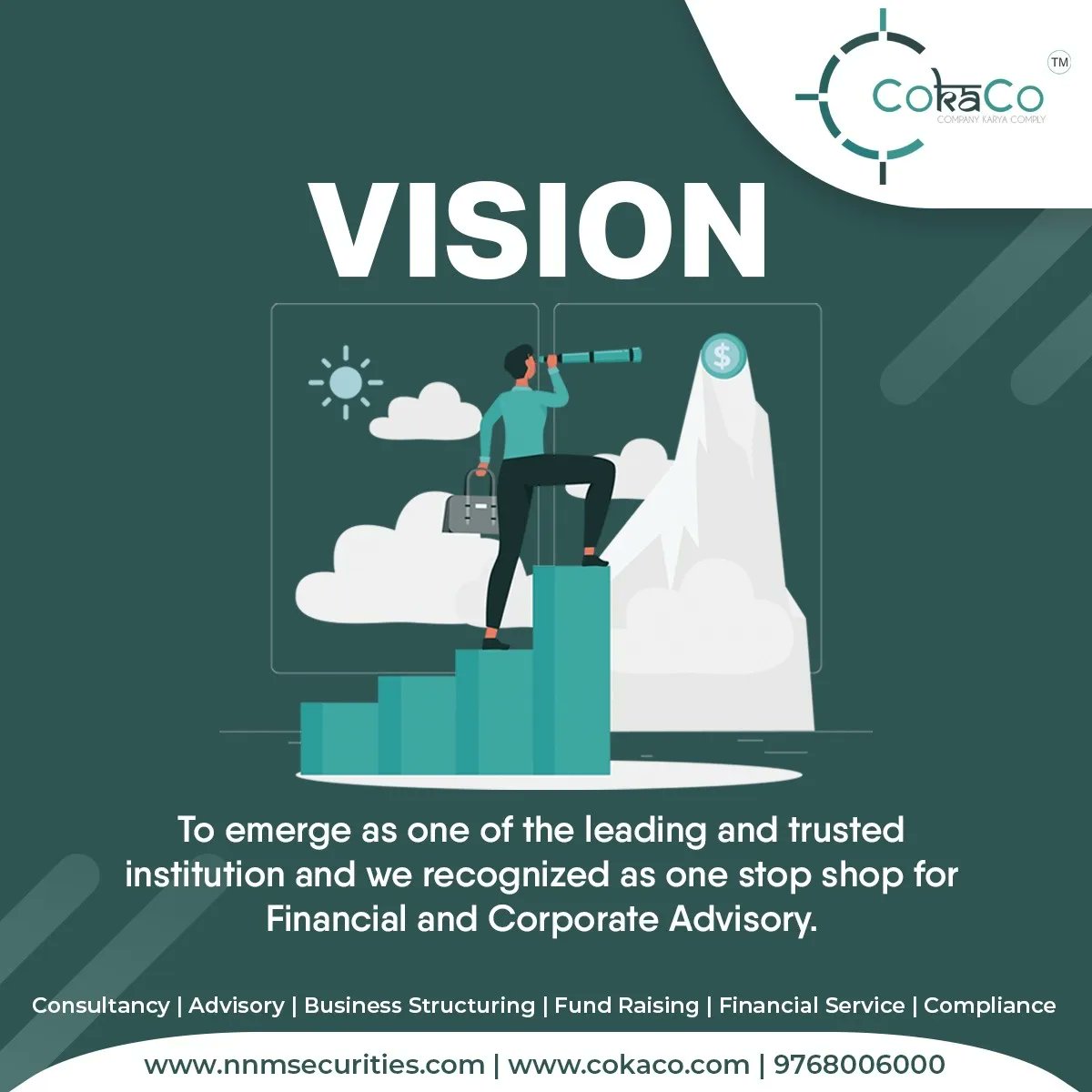 cokaco_'s tweet photo. We are committed towards the well being of our clients' financial needs...
Our #Vision #Mission and #Objectives are all the things that we firmly stand for.
#Financial #wellbeing #Cokaco #Strength #Corporate #Advisory #Client #atmanitbharbharat https://t.co/vcCjJe9c48