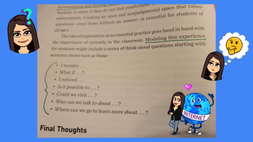 CHUHScience's tweet image. Think-aloud question stems to model exploration and curiosity in your classroom. @CHUHtechnology #EdTechEssentials