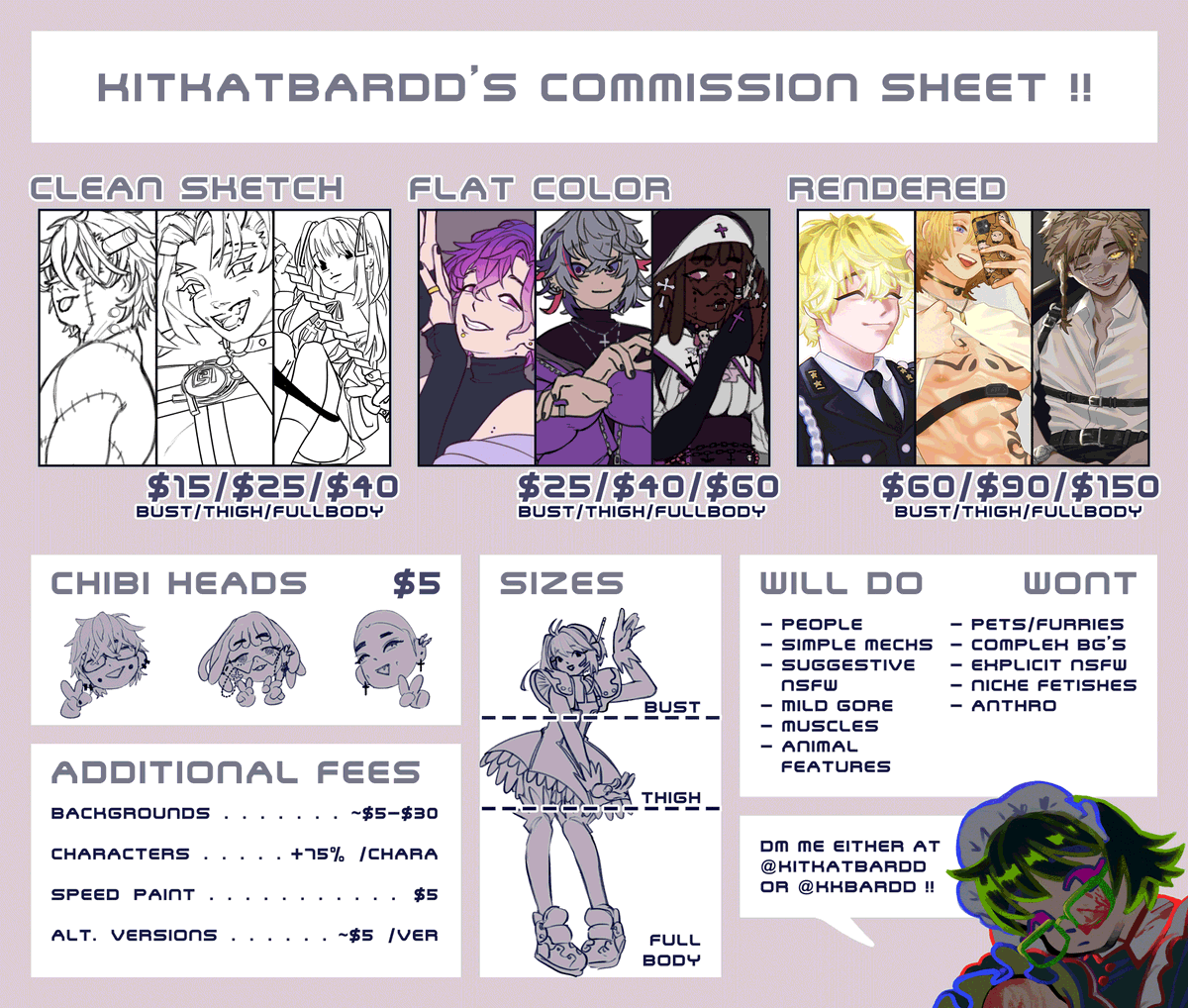 🧸 KIT’S COMMISSIONS !! (Thread)
-
hey guys, due to not being able to work this summer ive decided to finally open up art comms !! feel free to dm me here or <a href="/kitkatbardd/">kit 🧸</a> if u have any inquiries !!
-
likes and RTs are much appreciated 🙇‍♀️ 💕