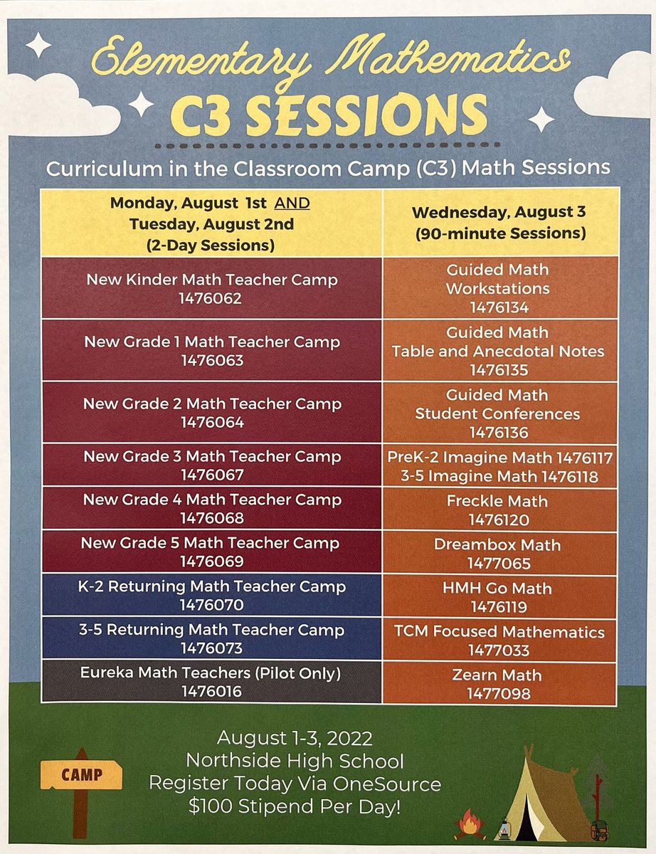 Attn: Houston ISD K-5 Math Teachers

Join us for our upcoming Curriculum in the Classroom Camp. Math sessions will be held August 1-3, 2022 at Northside High School.  Can't wait to see you!

<a href="/HISD_ElemMath/">Houston ISD Elementary Math</a> 
<a href="/nperez10/">Nalsy Perez</a> 
<a href="/Keniholley/">Keni Holley</a>