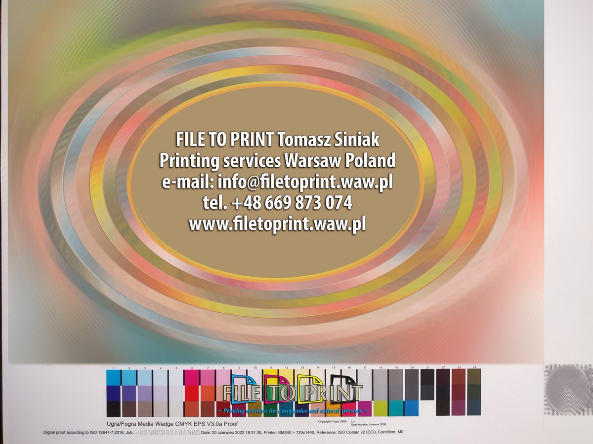 Fogra certified proofs, press proofs, printer's proofs, colour accurate proofs, contract color proofs prints to A2+ size. FILE TO PRINT Tomasz Siniak Colour proofing &amp; Printing services #filetoprint #tomaszsiniak #Fograproofs #printersproof #PrintFactory #ProofMaster #Warsaw