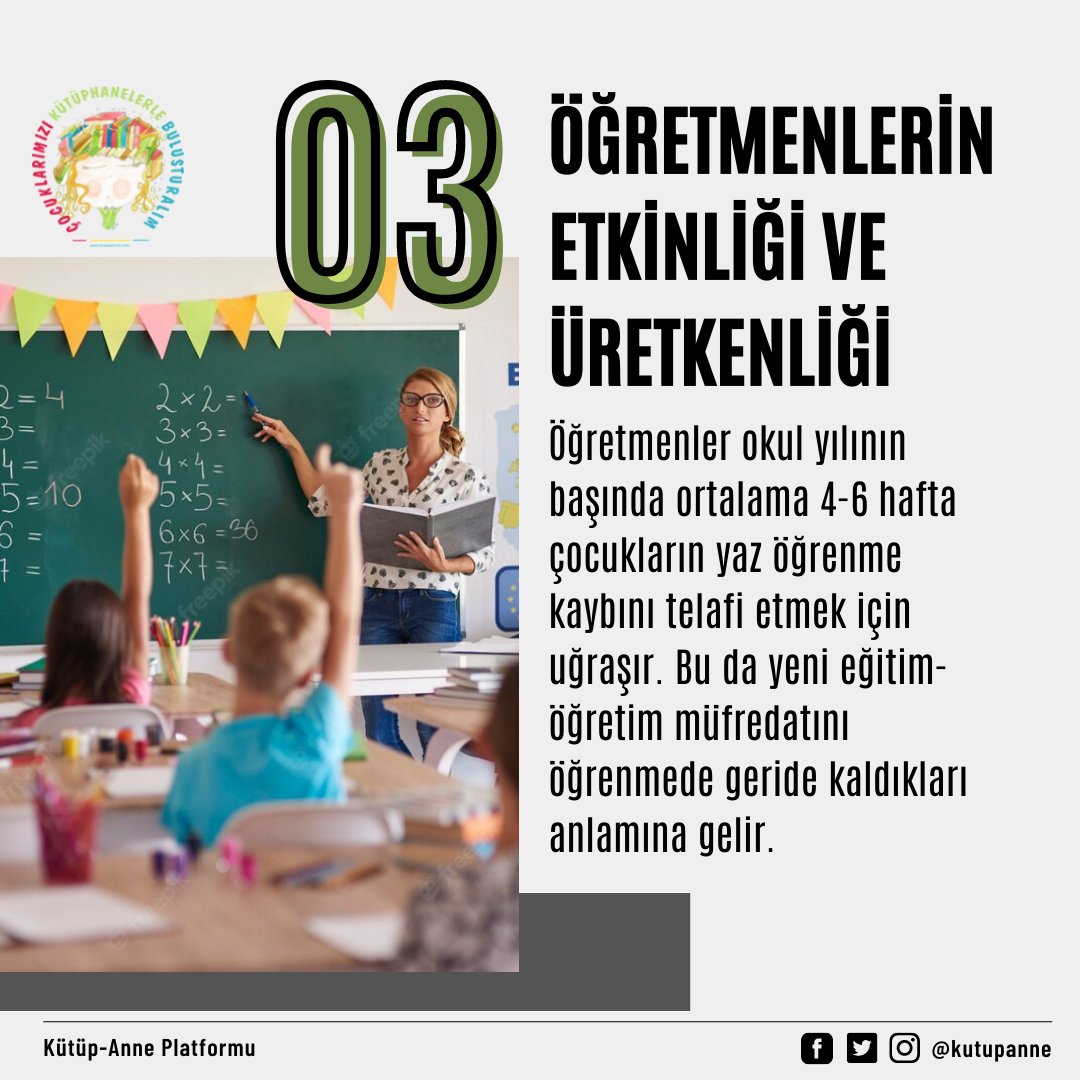 Yaz Tatili Öğrenme Kaybı
Yaz döneminde okuma yapmayan çocukların ortalama 2 ay geriye gittikleri ispatlanmış. Bu kayıplar sürdüğünde ileriki hayatlarında yüksek maaşlı bir işe girme şansları da hayli azalıyor.

Yaz Tatilinde Öğrenme Kaybını engellemek için ne yapabiliriz?