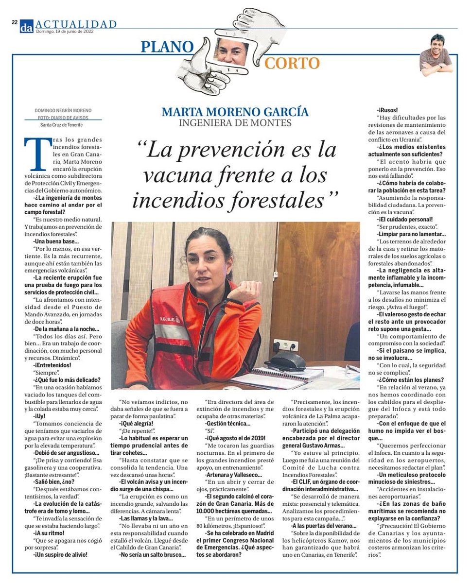 AdmPcasGobcan's tweet photo. 🗣️Marta Moreno, subdirectora de Protección Civil y #Emergencias subraya en @diariodeavisos la importancia de la prevención frente a los #IncendiosForestales y apela a la responsabilidad ciudadana.

https://t.co/bYNLs7dbIZ https://t.co/o8IUQ7WjPx