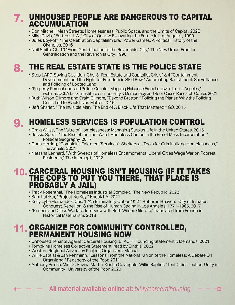 Really excited to share this syllabus on The Homeless Industrial Complex. Annie Powers and I collected texts from within and about the movement for unhoused people, in solidarity with tenants inside and out. All readings available at bit.ly/carceralhousing :