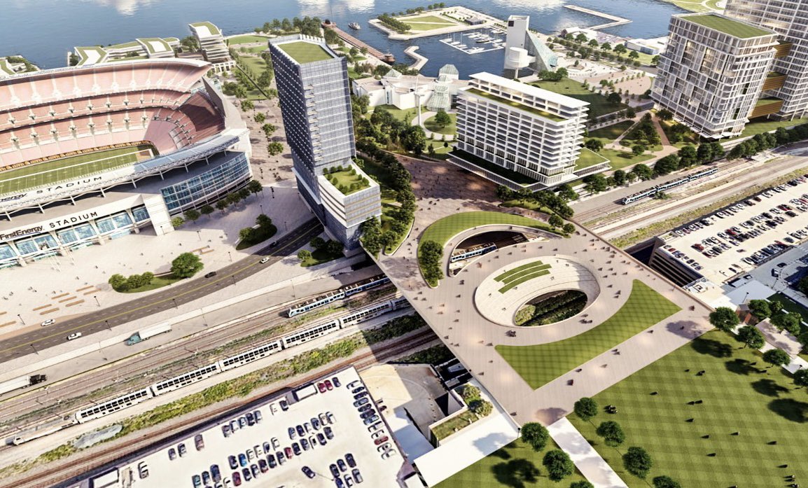 FOS's tweet image. The Cleveland Browns are reportedly exploring building a $1 billion covered lakefront stadium, per @NeotransB.

The Browns are working with the City of Cleveland to develop lakeside land that could include:
➖ Housing
➖ Retail
➖ Recreation spaces
➖ Land bridge to downtown