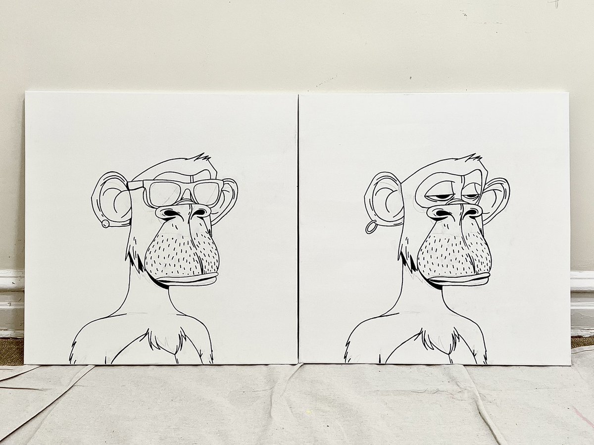 Two apes drawn out and ready for paint 🎨🦧😎
#nftart #BoredApeYachtClub <a href="/BoredApeYC/">Bored Ape Yacht Club 🍌</a> 

<a href="/MrFuture___/">MR FUTURΞ</a>