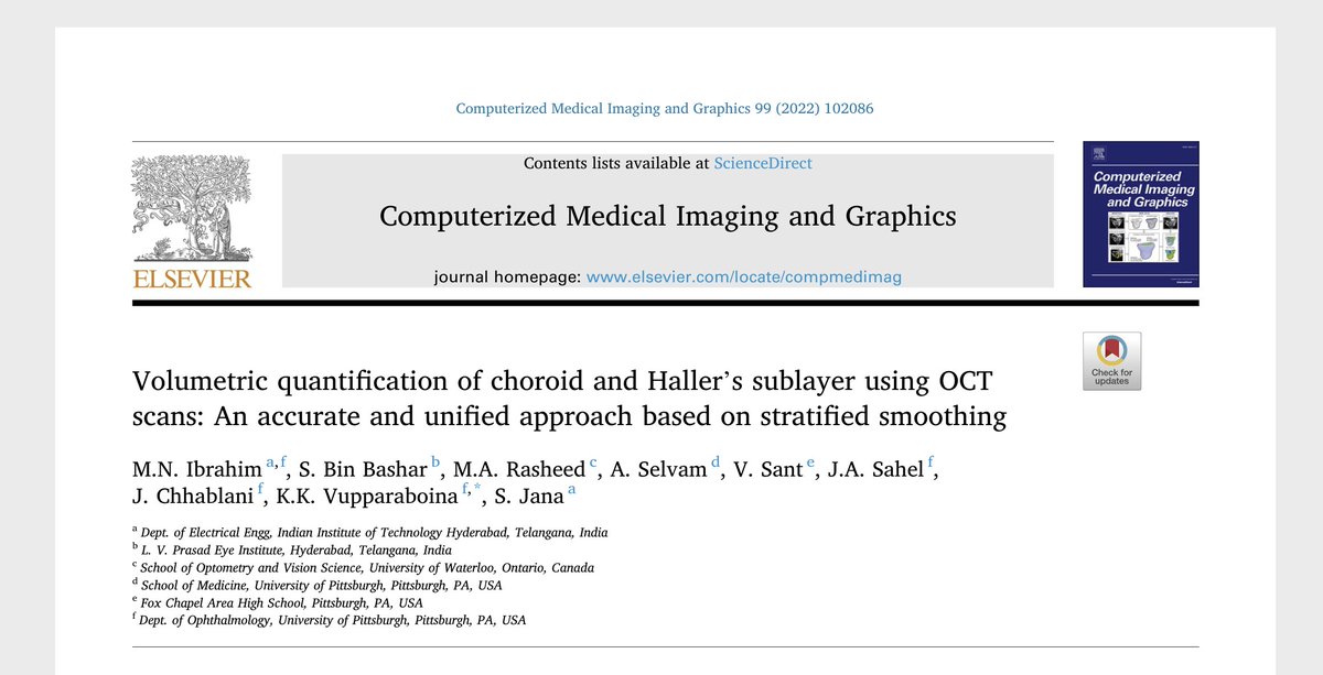 Our work on "Volumetric choroidal vessel segmentation" just got published after hard work for 3 years. Kudos to Mohammed Nasar Ibrahim (first author) and Kiran Vupparaboina, who leads our AI work @ChoroidalAnalysis&amp;Research (CAR) Lab.