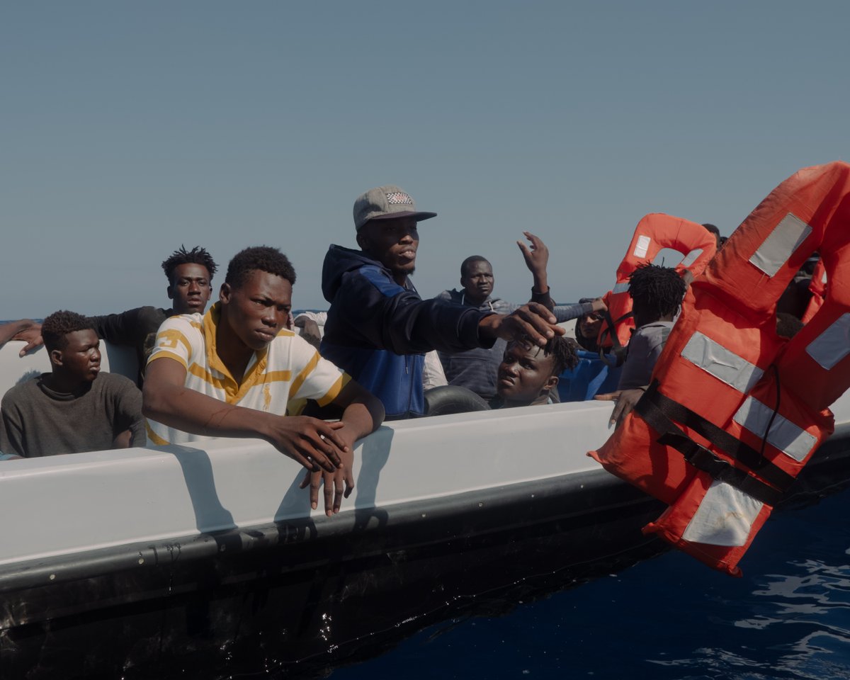 seawatch_intl's tweet photo. Our crew just rescued 23 people from a small boat in distress that our #Seabird 1 had informed us about. Right after, 29 people from the #Nadir were taken on board the #SeaWatch4 as our ship is better equipped to care for them. We now have a total of 313 guests on board. https://t.co/OccEi1KzZS
