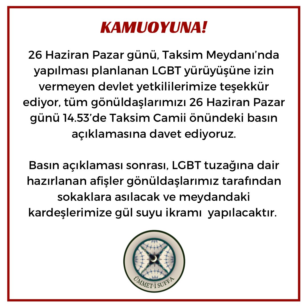 ummetisuffa's tweet photo. Tüm gönüldaşlarımızı bekliyoruz!

 #26HazirandaTaksimCamine https://t.co/zEK7Ei6iC0