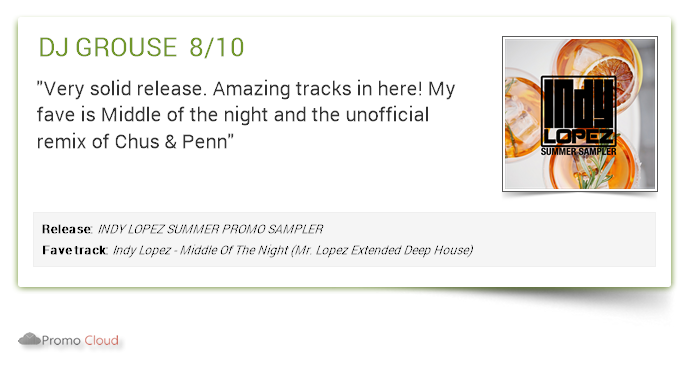 MusicZoneRec's tweet photo. DJ GROUSE supports: INDY LOPEZ SUMMER PROMO SAMPLER 8/10 @indylopez #newrelease https://t.co/4RDloBXWFk  #housemusic #summer2022 #ibiza2022 https://t.co/p2Z32pGqUE