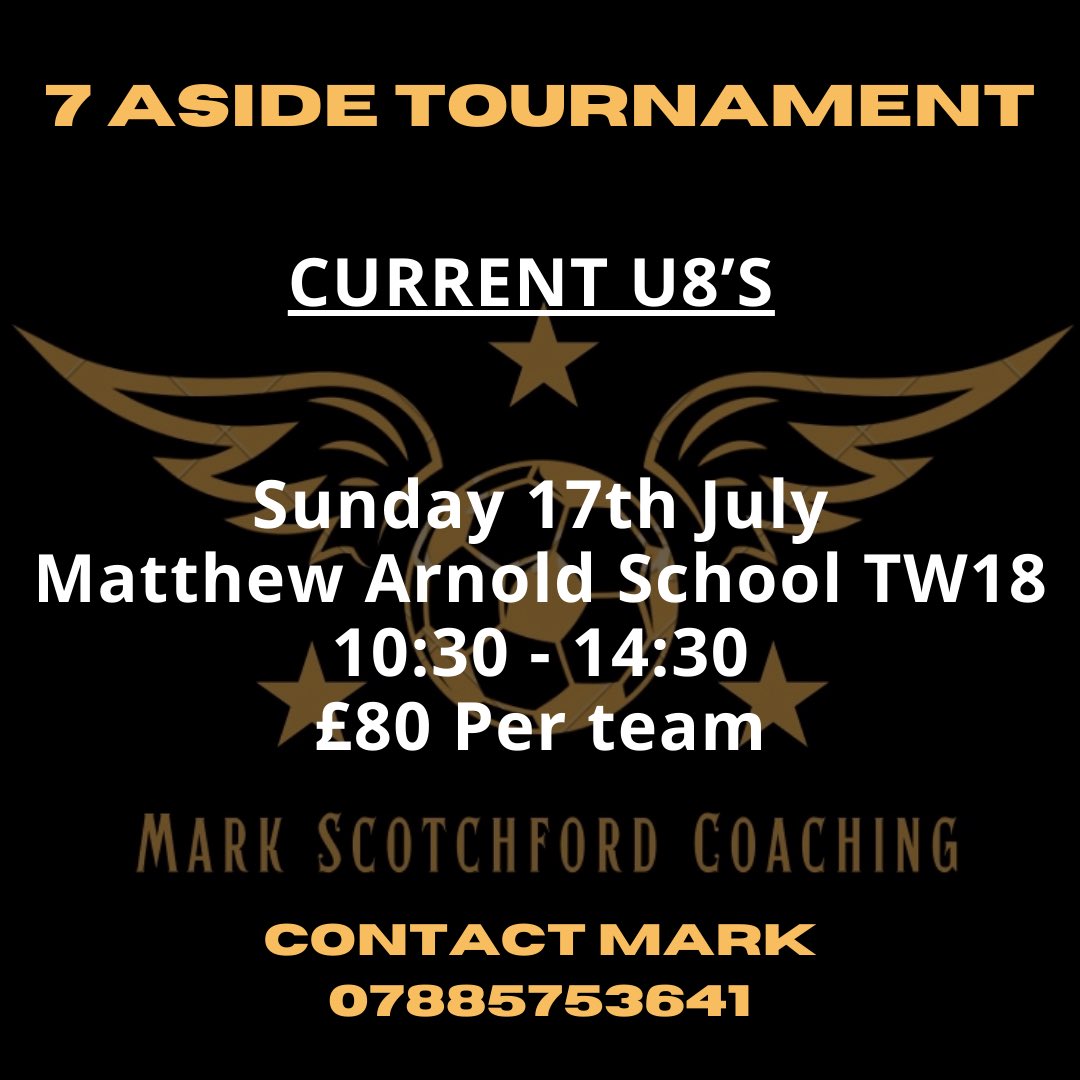 Not many spaces left!

DM to book your space now…

#under8s #footballtournament #summertournament #7aside #7asidetournament