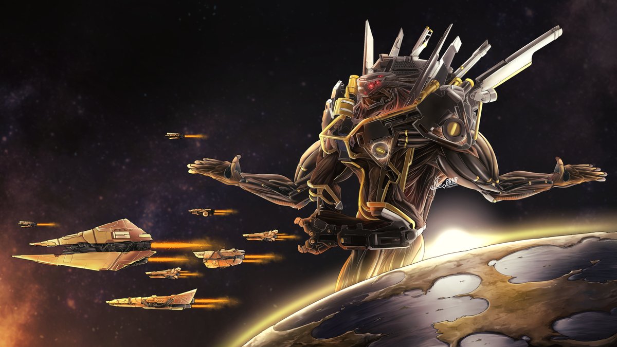 _afterBRNR's tweet photo. Commission for @madereas , the Cravers Bishop from Endless Space 2, with some ships and their planet too! https://t.co/Ql6U70hpzR