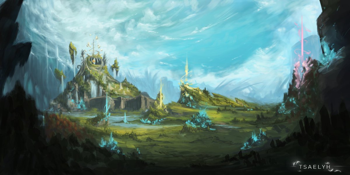 tsaelyh's tweet photo. @canefairy Hey, thanks for the artshare ! I’m Tsaelyh, and I’m a young environment artist, I love painting fantasy landscapes and magical things! I’m available for work and I recently added maps and character sheets to my commissions!  :) 

Here are a few examples of environments😊 https://t.co/ETaVyoKqDw