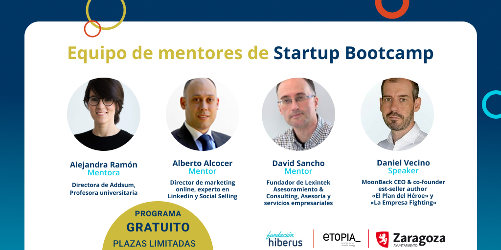 Te presentamos al equipo de #mentores y ponentes del Evento 🚀Startup Bootcamp de La Terminal de #Etopia. Más información del evento en: cutt.ly/pKhmf75
<a href="/etopia_/">Etopia: Emprendimiento, Innovación y Tecnología</a> <a href="/Hiberus/">hiberus</a> <a href="/zaragoza_es/">AyuntamientoZaragoza</a> 
@Alejandra_R_L <a href="/AlbertoAlcocer/">Alberto Alcocer 👉 Experto en marketing online</a> <a href="/LexintekSL/">lexintek</a> <a href="/MrVecino/">Daniel Vecino</a>