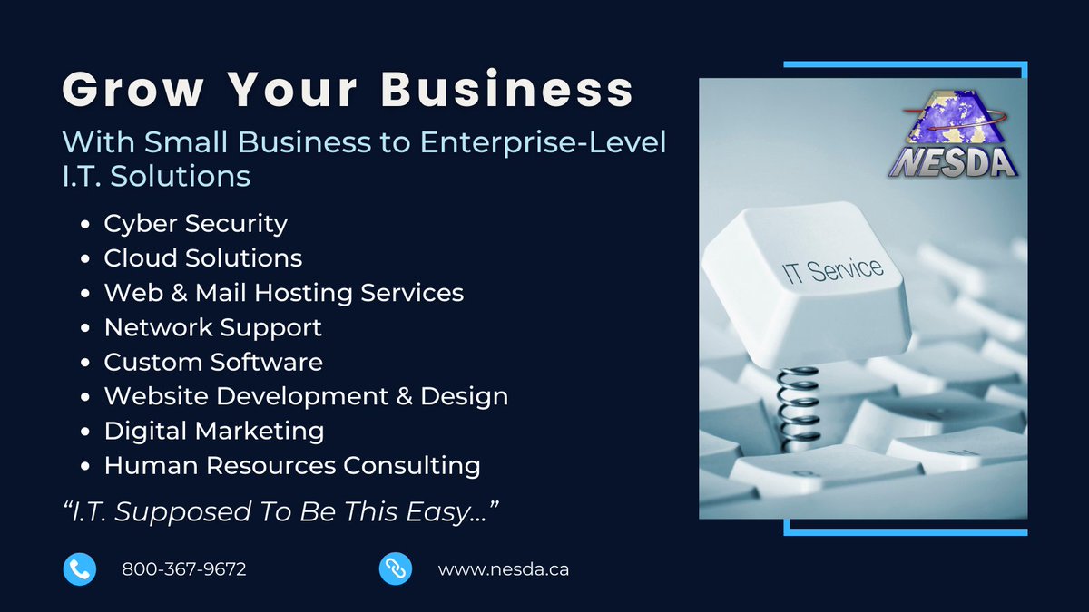NesdaCloud's tweet photo. We make IT easy and eliminate the need to source multiple companies to get the job done. From start-up to security, maintenance, &amp; innovative solutions along the way...Nesda does IT all! 
#itcompany #nesda  #business #itservices #itsolutions #innovation https://t.co/yu8LPzD93p