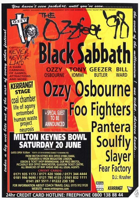 #OzzFest 1998 Milton Keynes Bowl, U.K. #BlackSabbath #Ozzy #FooFighters #Pantera #Soulfly #Slayer