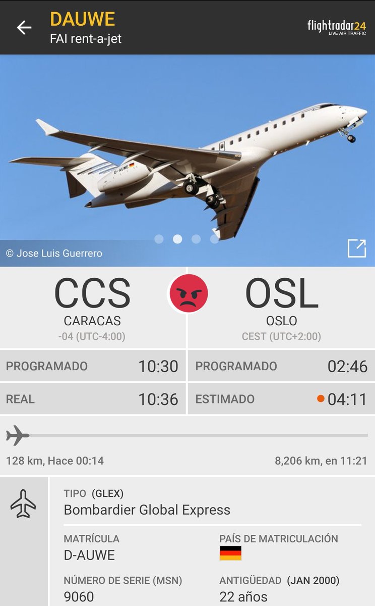 Arr3ch0's tweet photo. El FAI Rent-A-Jet matrícula D-AUWE que llegó ayer a Maiquetía procedente de Ibiza salió hace minutos indicando destino Oslo, Noruega.
#DAUWE https://t.co/FmTl8yYdLU