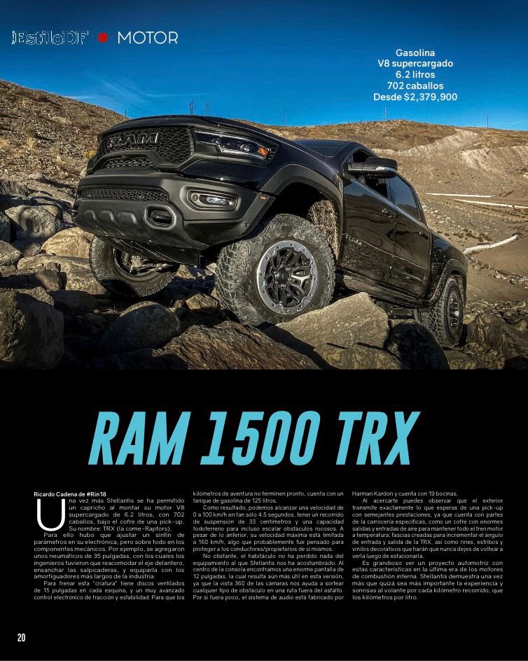 StellantisMX's tweet photo. #LosExpertosOpinan en @EstiloDF sobre la @RAM_MX 1500 TRX #Rin18 https://t.co/4CTx4lsqoG