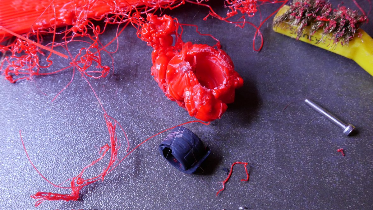 de3dprintman's tweet photo. This doesn't happen often but yes it does happen to me too. 😉 I found my #PrusaBear edition with @E3DOnline Revo Six with a nice mess and huge blob around the heater block. Luckily it's a very quick fix. I only need to replace the E3D sock around the block and we are good to go. https://t.co/7RQoVtWzPL