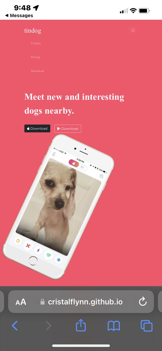 CristaleFlynn's tweet photo. Tindog website I made a while back - https://t.co/Lbr2BNnfZ3 
#udemy @LondonAppBrewer #bootstrap #CodeNewbie #womenwhocode https://t.co/62gSj8RRVw