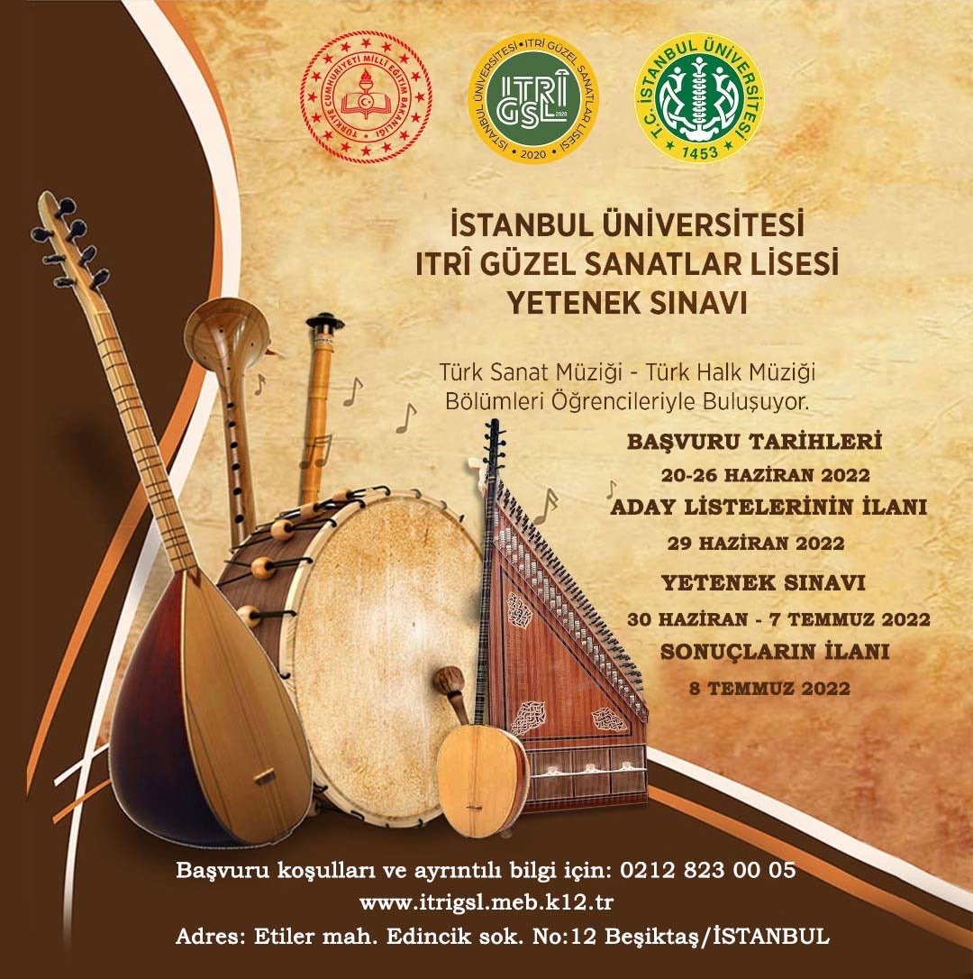 BesiktasMEM's tweet photo. 📌İstanbul Üniversitesi Itri Güzel Sanatlar Lisemizin Yetenek Sınavı Başvuruları başlamıştır.
@tcmeb @istanbulilmem @istanbuledutr @istanbulilmem @tcbesiktas_ @turkogluozcn https://t.co/7Vv3NFtgiM