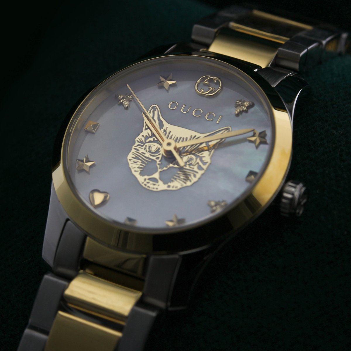 BBDiamonds's tweet photo. This @gucci G-Timeless watch comes in a 27mm steel and yellow PVD case, hosts a trustworthy quartz movement, is water resistant to 50m with highly durable Sapphire Crystal glass.

Available online today at https://t.co/mXnRdx5CWJ.

#Gucci #GTimeless https://t.co/ipZoqqr2Xk