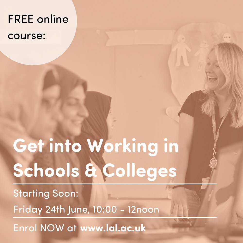 Are you interested in working in a school or college? We still have places left on our ✨ FREE ✨ online introductory course starting this Friday! Don't miss out! Enrol TODAY⬇️ lal.ac.uk/course/get-int…