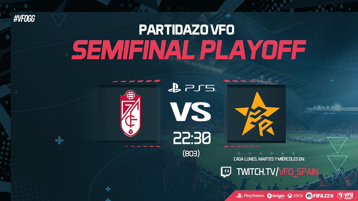 🔥Semifinales PlayOff🔥

🔵<a href="/GranadaCF_eS/">Granada CF Esports ❤️🎮</a>  <a href="/xTITANSeSports/">x TITANS✨</a> (BO3)

Ambos equipos buscan llegar a la Final del PlayOff de mañana contra <a href="/InsignedEU/">InsignedEU</a> 

🎙️<a href="/SeeergioGM/">Sergio González</a> <a href="/Mati_Bernstein/">Mati Bernstein 🎤</a> @MAMBA_MAMINO 
📺twitch.tv/VFO_Spain