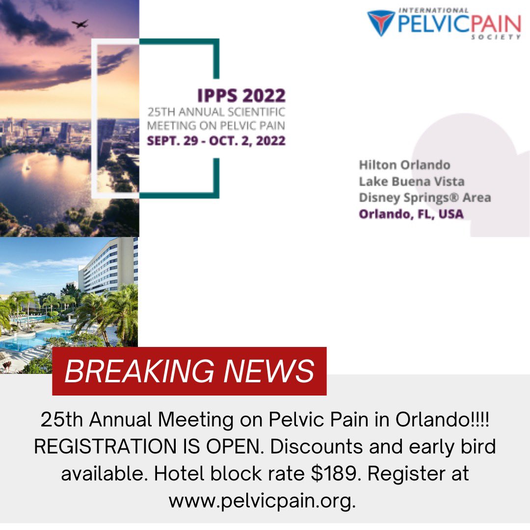 Hope you can join us in #orlando for the <a href="/PelvicPainOrg/">IPPS</a> annual meeting in September PLAN AHEAD … and yes 🙌🏽 it is also available #virtual #pelvicfloor #endometriosis #interstitialcystitis #ibs #itsallpelvicpain #learnmore