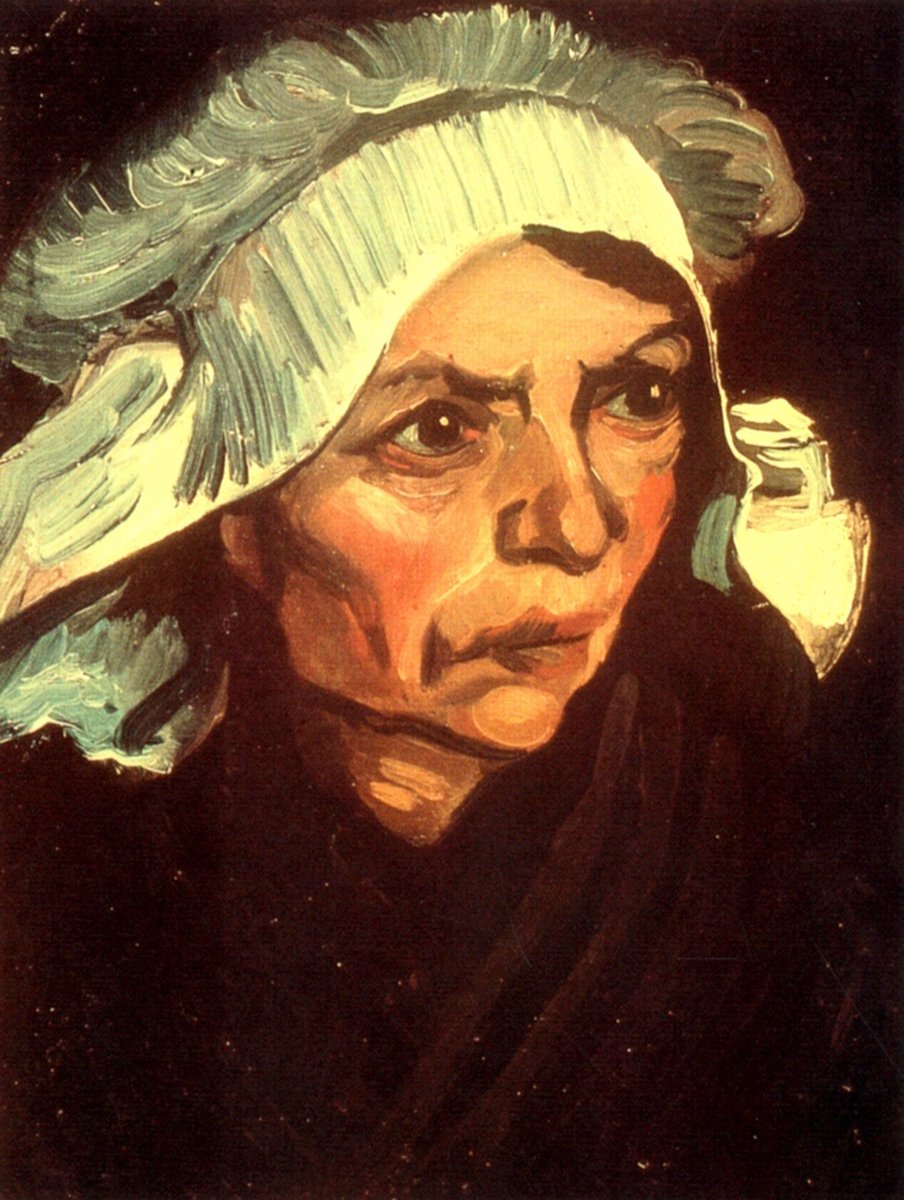 Head of a Peasant Woman with White Cap, 1885 #vincentvangogh #realism wikiart.org/en/vincent-van…