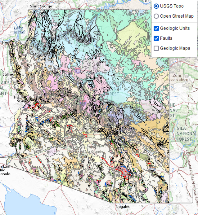 AZGeology's tweet image. Our enhanced, online 'Geologic Map of Arizona'. Note the layer choices in upper right corner.  geomapaz.azgs.arizona.edu   #GeologicMap