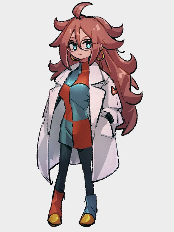 android 21 1girl solo long hair labcoat dress checkered dress simple background  illustration images