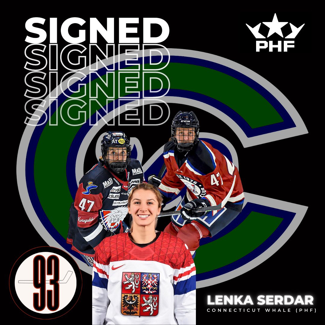Congratulations to 2022 Olympian 🇨🇿 Lenka Serdar on signing in the PHF 🇺🇸 with the Connecticut Whale 🐳 for the upcoming season! Lenka spent this past season in the SDHL 🇸🇪 &amp; will make an immediate impact bringing European, NCAA, and Olympic experience! #93HS👊🏻🏒🔥