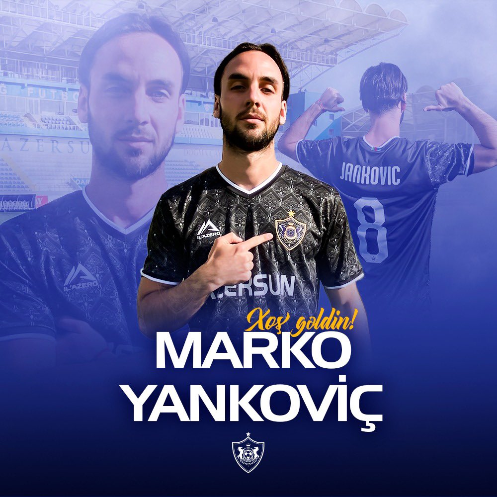 FKQarabagh's tweet photo. “Qarabağ” FK İsrailin “Hapoel Təl-Əviv” klubundan Marko Yankoviçi transfer edib.
🇲🇪 Monteneqrolu yarımmüdafiəçi ilə 3 illik müqavilə imzalanıb. ✍️
Marko Yankoviç komandamızda 8️⃣ nömrəli formanı geyinəcək.
#QarabağFK #WelcomeMarko #MarkoJankovic https://t.co/VwaXttZfSw