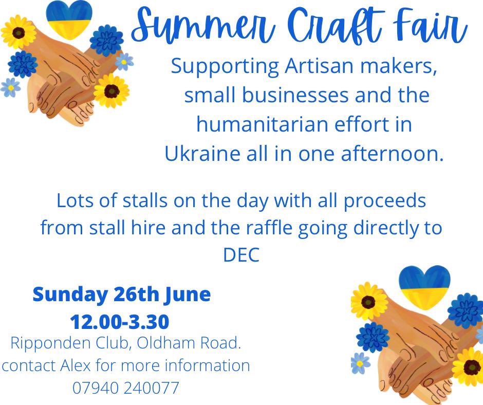 Alexandrajmurph's tweet photo. So you lovely people in Calderdale and surrounding areas - our 2nd fair is happening this coming Sunday - all proceeds are going to help Ukraine - please support @DiscoverHx @halifaxukyclub @HalifaxOppTrust @HalifaxAcademy_ @HalifaxTownSC @HalifaxPanthers https://t.co/YlTKrYRUmh