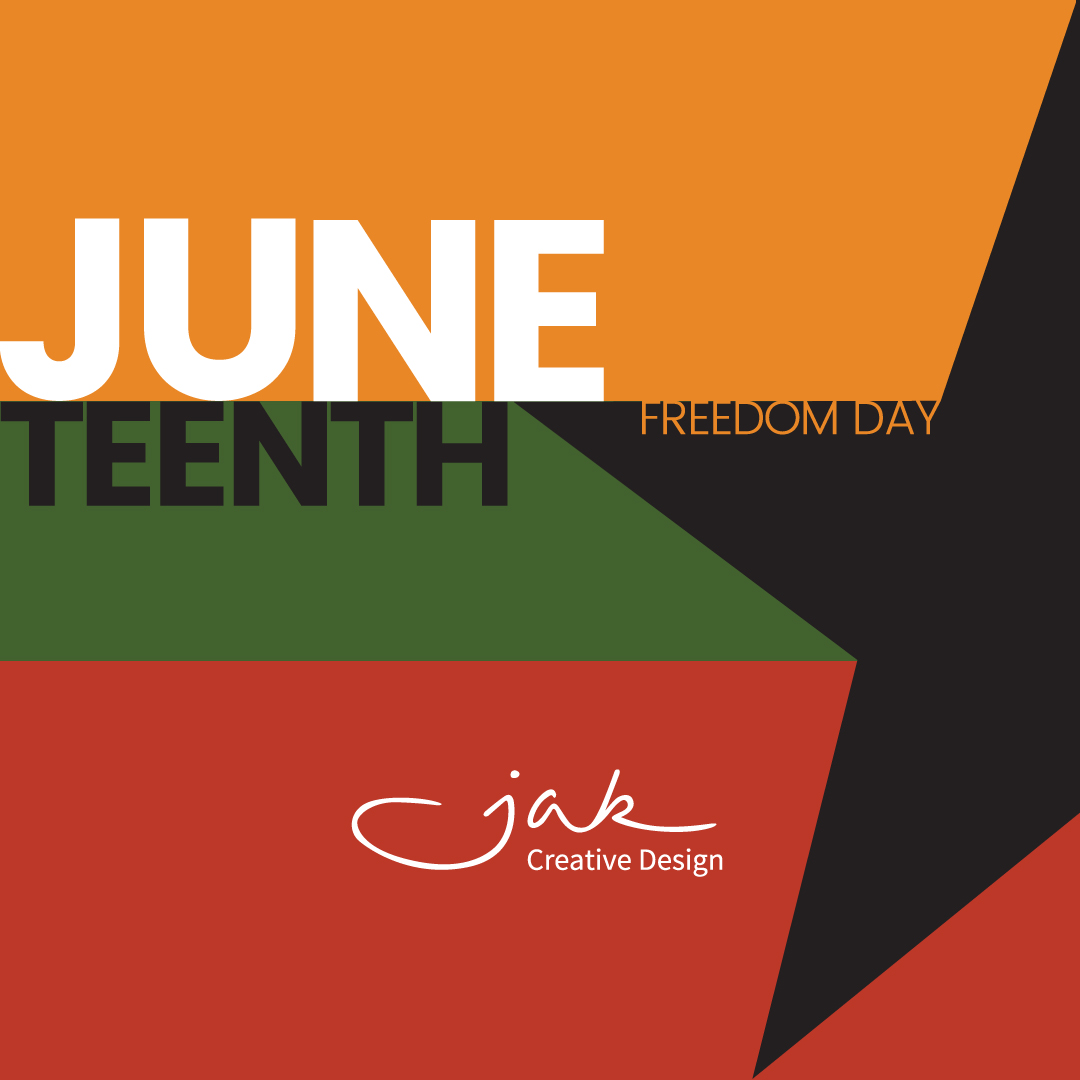 JAK_Creative's tweet photo. At Jak, we’re taking time to reflect in the importance of Juneteenth and what it means to really attain freedom. #happyfreedomday #juneteenth2022 https://t.co/1O832ckXte