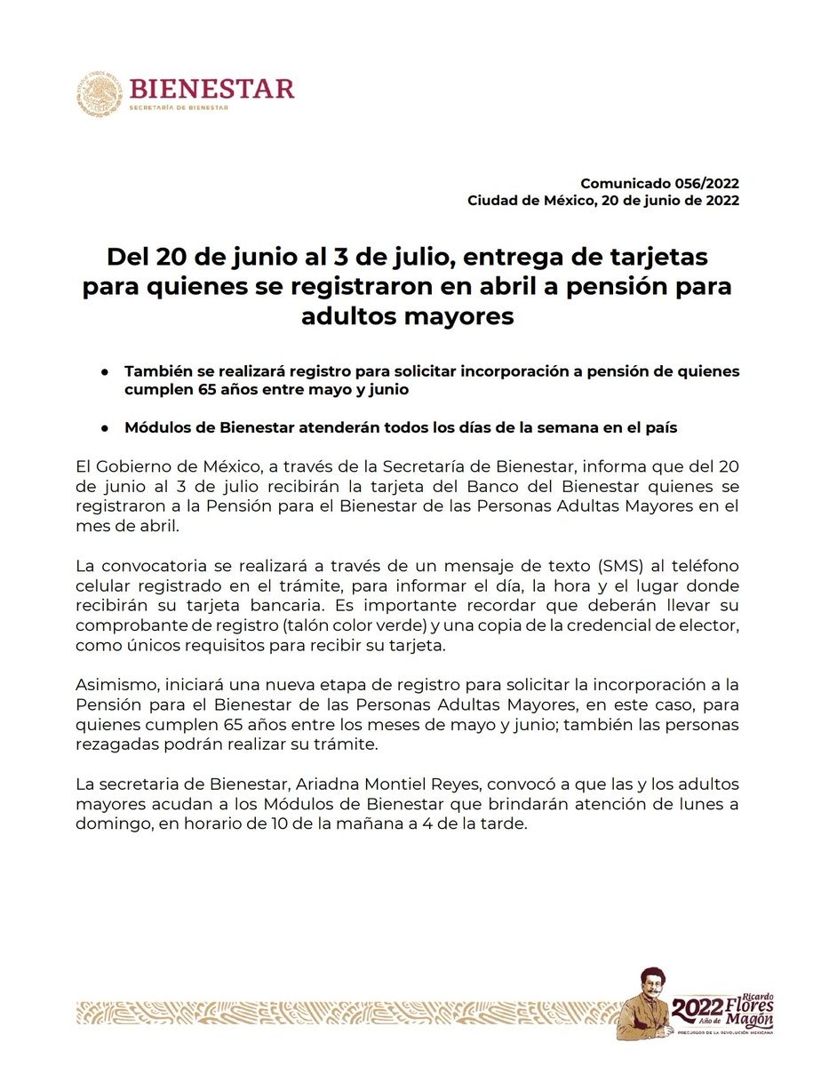 BienestarMx_Pue's tweet photo. 📰 #Comunicado | Del 20 de junio al 3 de julio, esta Delegación de @bienestarmx en #Puebla llevará a cabo la entrega de tarjetas del @bbienestarmx, para quienes se registraron en abril a la Pensión para #PersonasAdultasMayores. 👨‍🦳🏦💳👩‍🦳

⬇️ Aquí los detalles. ⬇️ https://t.co/jwt0Nkhm4h