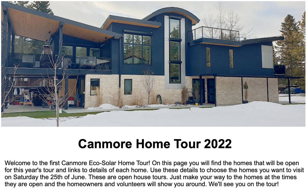 BOWDACANMORE's tweet photo. Did you know that the #EcoSolar Home Tour is coming to #Canmore on June 25?
This is a great opportunity to showcase energy retrofitting, solar, heating/cooling systems, EV readiness & more!
Learn more:
https://t.co/aKk4h5T5Bm
#Banff #MDBighorn #BowValley #Alberta #Sustainable https://t.co/olhHGQBa4p