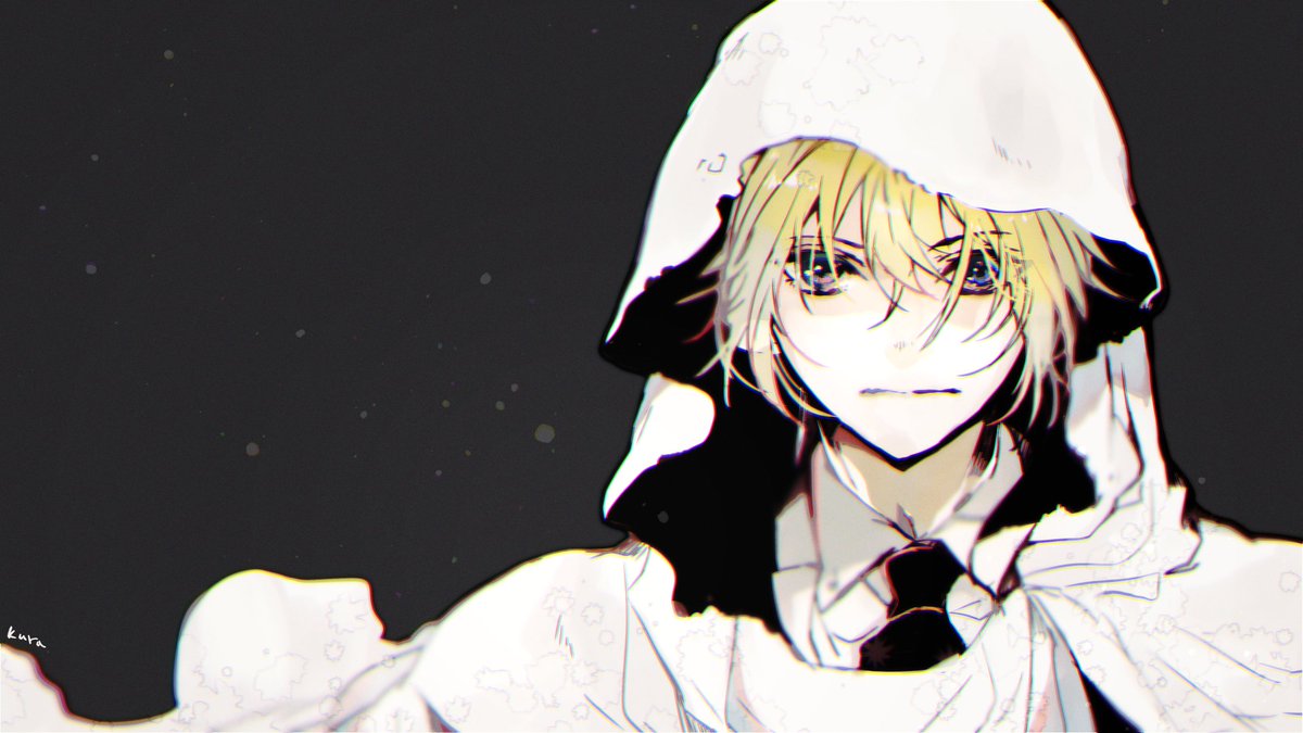 1boy male focus blonde hair solo necktie hood hood up  illustration images