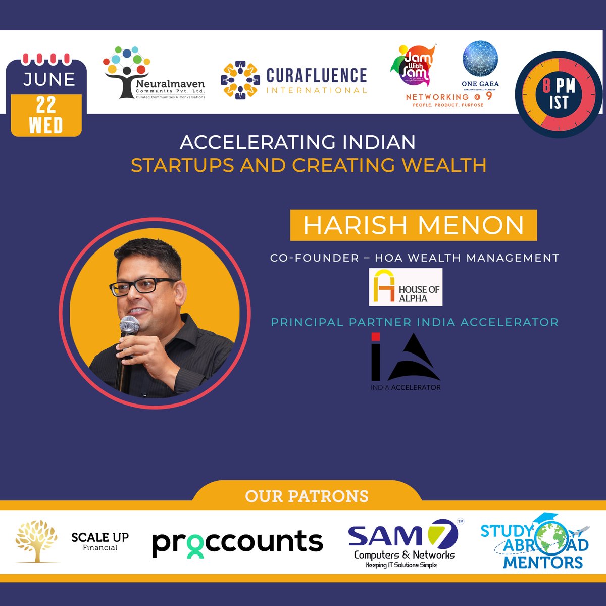 curafluence's tweet photo. Harish Menon is a Chartered Accountant by qualification having more than 18 years of experience in financial markets.

Listen to 
@MenonHc @JamwSam @skiy7
  
 Live on Wednesday at 
@theclubmumbai

@houseofalpha1 @INaccelerator

https://t.co/Z3hfFeJBJX https://t.co/aWLWnVkmg3