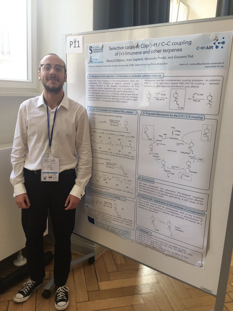 Come and talk to our PhD student Marco from @IPCM_Sorbonne @chair_itn to learn about our work on terpene C-H activation. #Postersession #ISCHA6 @uniGoettingen