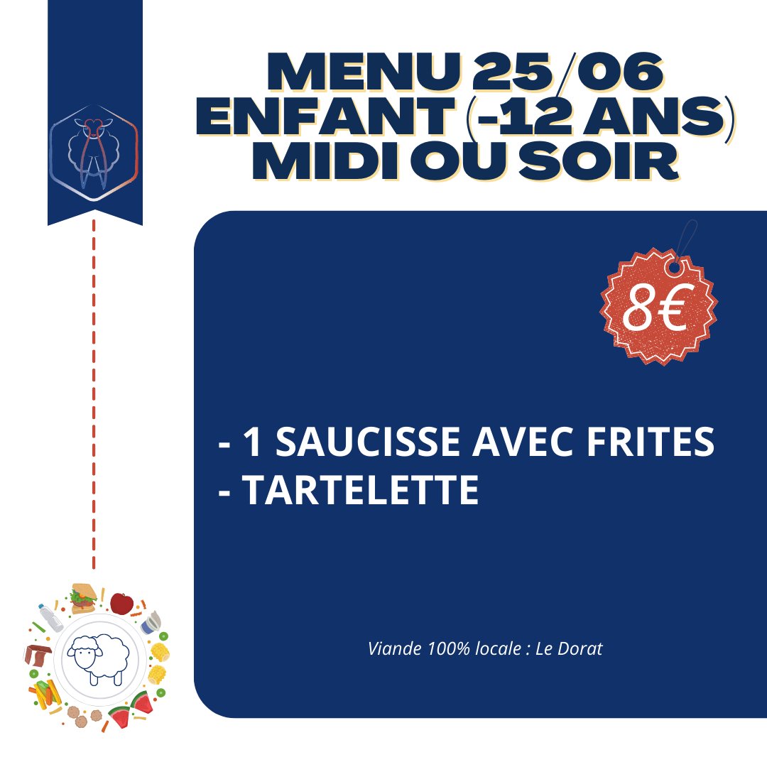 𝗔 𝘁𝗮𝗯𝗹𝗲 ! 🍽
Voici les menus proposés lors du concours le 25 juin à Le Dorat.
Venez vous régalez avec de la viande locale, provenant de chez Hugues Lachaume et de chez Christophe Riffaud  !
🔴 Attention : pensez bien à réserver votre repas du soir dès votre arrivée. 

#AMTM