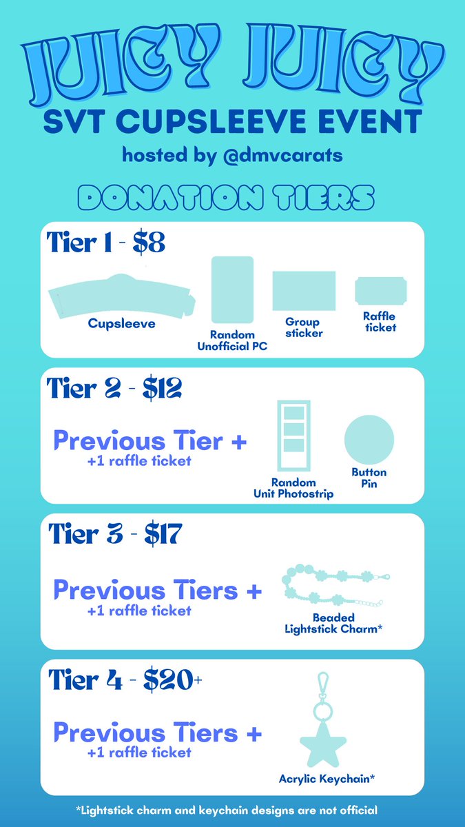 dmvcarats's tweet photo. The #JUICYJUICY cupsleeve reveal is here and we are finally beginning fundraising for the event! View the different donation tiers and donor gifts here! 🙌✨

More info on how to donate and RSVP in the thread below!

#SVT_WORLDTOUR_BETHESUN #SVTinDC #SEVENTEEN #세븐틴 https://t.co/mHjGUClpdV